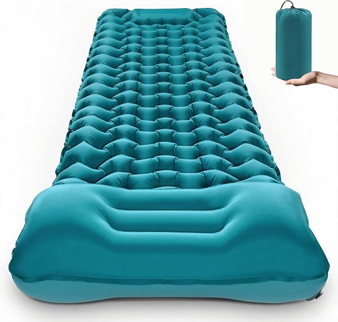 Ultralight Inflatable Sleeping Pad with Built-in Pump, Waterproof, Tear-Resistant, for Camping, Hiking, Backpacking, Outdoor Travel (Peacock Blue)