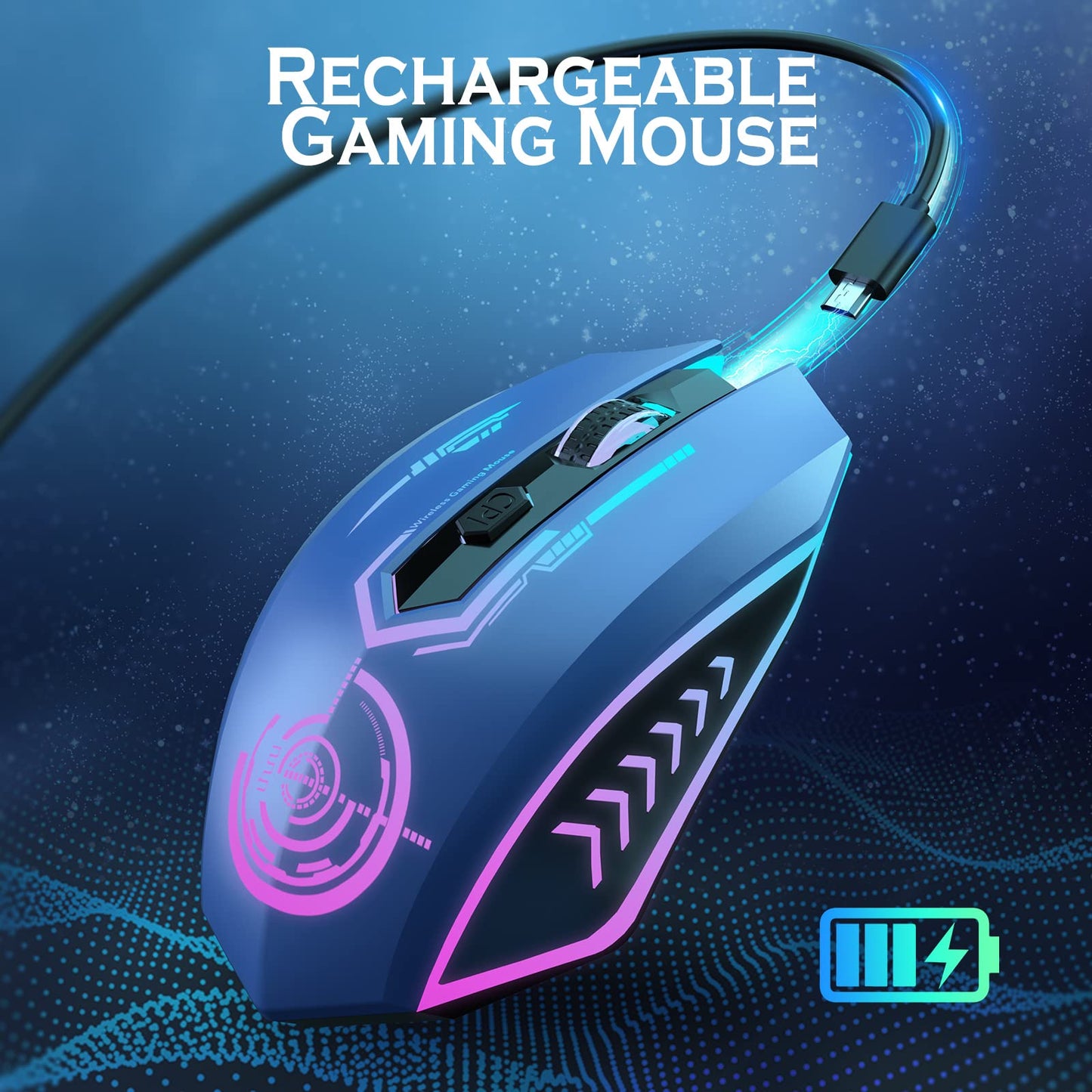 UHURU Wireless Gaming Mouse Up to 12000 DPI, Rechargeable USB-C Wireless Mouse with 7 Buttons 7 Dynamic LED Color Ergonomic Programmable MMO RPG for PC Laptop, Compatible with Windows Mac