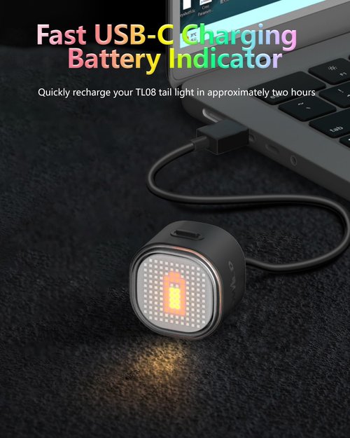 TOWILD TL08 Bike Tail Light - Customized Patterns Full-Color Bike Rear Light, Brake Sensing, USB-C Rechargeable, IPX6 Waterproof (Black)