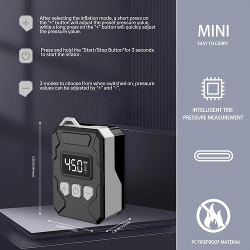 Mini Electric Portable Bicycle Pump, with American Valve.