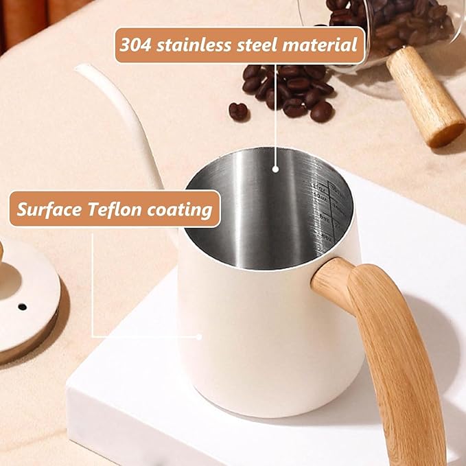 Pour Over Coffee Kettle Gooseneck Tea Pot 304 Stainless Steel Hand Coffee Maker Kettle-Barista Pour Control Design,Wood Handle and Long Narrow Spout Camping Kettle(Color:Black,Size:20oz)