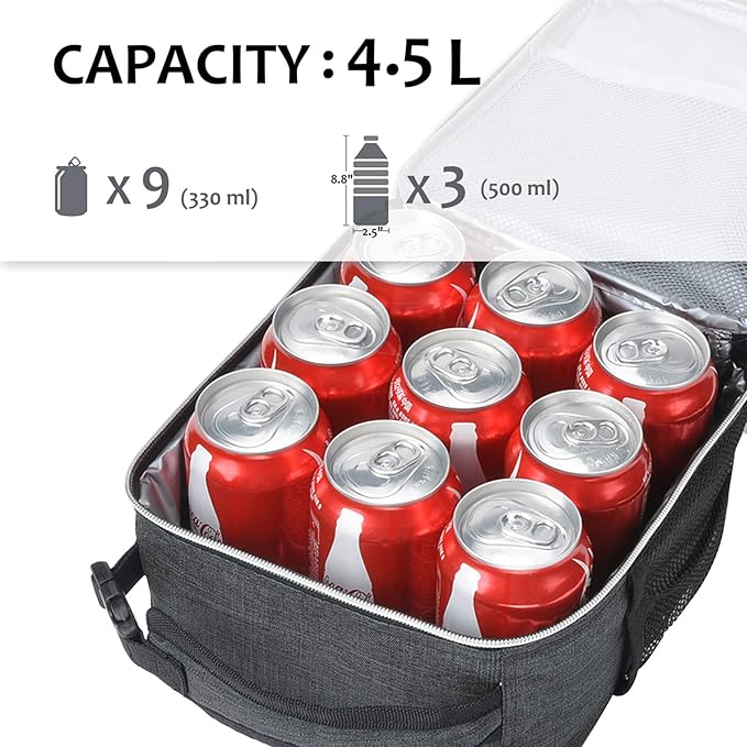 Tirrina Insulated Lunch Box for Men Women, Portable Thermal Small Lunch Bag for Office Work Picnic, Reusable Compact Lunchbox Cooler Tote for Adults,Charcoal