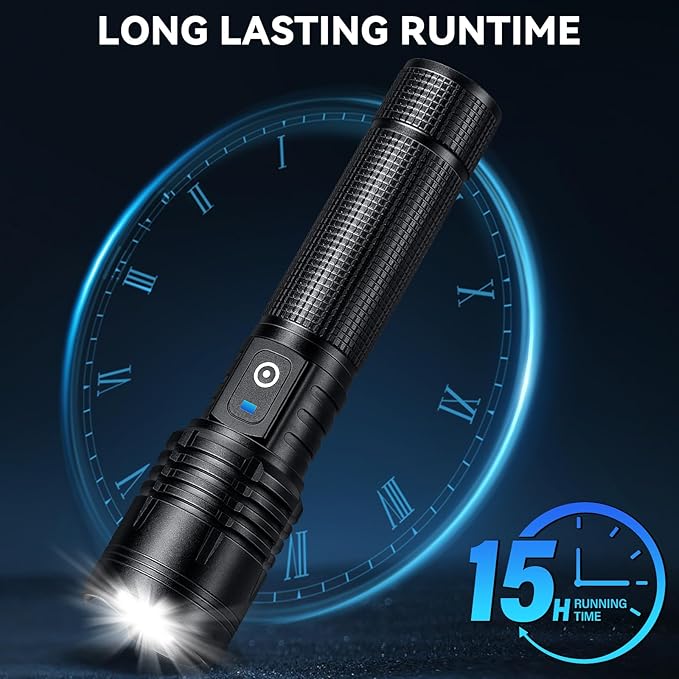 Rechargeable LED Flashlights High Lumens - 90,000 Lumens Super Bright Flashlights with 5 Modes, Waterproof Powerful Flash Light for Home, Camping(2 Pack) (Black)