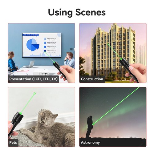 [2 Packs] Rechargeable Green Line Light Flashlight Long Distance Range for TV/LED/LCD Screens Tactical Flashlights Presentation Office/Outdoors/Astronomic/Construction [005]