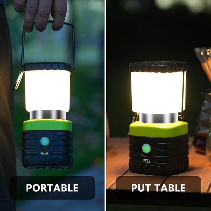 1PCS 3200K Warm Light LED Camping Lantern Rechargeable 1000LM, 4500mAh Power Bank, Flashlight for Hurricane Emergency, Hiking, IP44 Waterproof Lantern(Black)