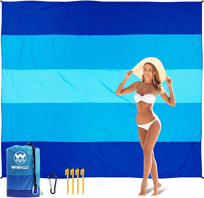 Beach Blanket, Sandproof Beach Mat 120in X 108in for 2-8 Adults Waterproof Quick Drying Outdoor Picnic Mat for Travel, Camping, Hiking