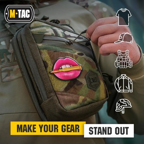 M-Tac Morale Patch Pink Lips with Bullet - PVC Tactical Military Patch with Hook Fastener Backing - Patches for Vest, Backpacks, Hats (Pink)