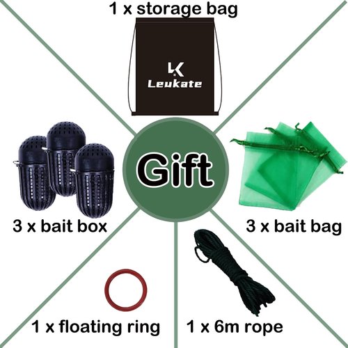 Leukate Collapsible Fishing Bait Minnow Trap - Durable Fish Trap Net for Minnow, Crab, Crayfish, Shrimp Fish Trap Net - Designed for Minnows and Beyond (Blue, 6-Hole-1Pic)