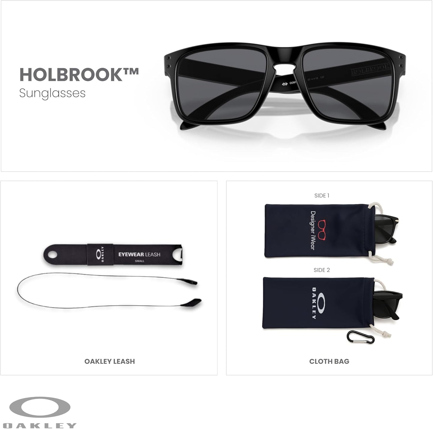 OAKLEY Holbrook OO9102 Square Sunglasses for Men+ Bundle Accessory Leash Kit, Microfiber Pouch