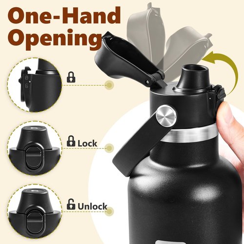 Auto Flip Lid for Hydro Flask Standard Mouth Bottle, Spout lid for HydroFlask Narrow Mouth Bottle, Replacement Lid with Button Lock, Black