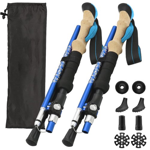 Colefunmit Trekking Poles Lightweight Collapsible Hiking Poles Folding Aluminum Walking Sticks 2 Walking Sticks for Hiking with Cork Grip (Blue, 51"-2pc)