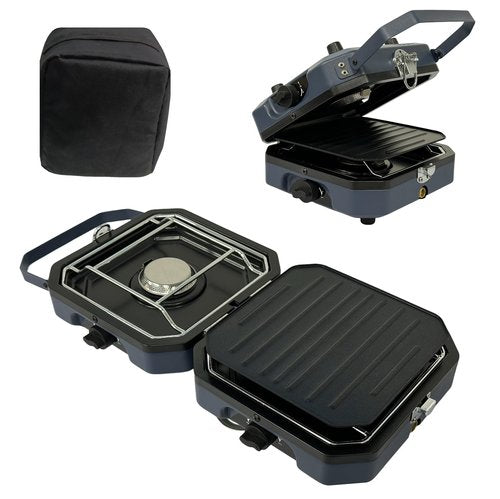 Propane 2 Burner Folding Camping Stove with Griddle, Portable Gas Stove Two Independent Adjustable Burners 16000 BTU with Ignition Knob Carrying Bag Handle, Foldable Camp Stove for Outdoor Cooking BBQ