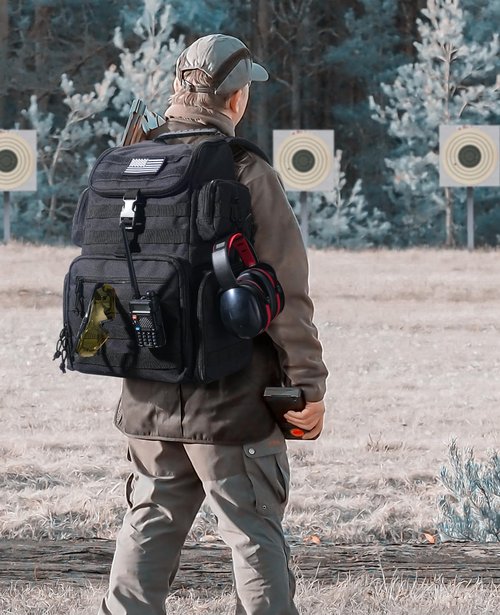 CVLIFE Tactical Range Backpack with Removable Divider, Gun Cases Bag with 4 Pistol Carrying Cases for Handgun and Ammo, Large Military Molle Assault Pack Rucksack for Shooting Hunting, Black