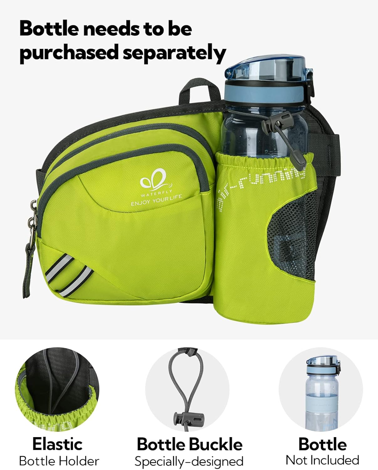 WATERFLY Fanny Pack Waist Bag: Waist Pack for Women Men with Water Bottle Holder Hiking Fanny Pack for Running Walking DogWalking Travel Cycling