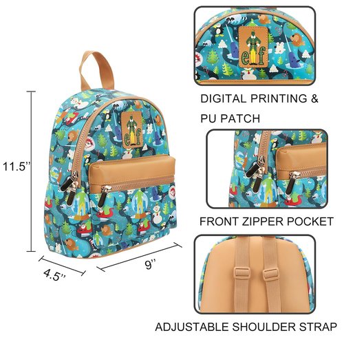 Bioworld Elf Illustrated North Pole Pattern 11.5" Mini Backpack