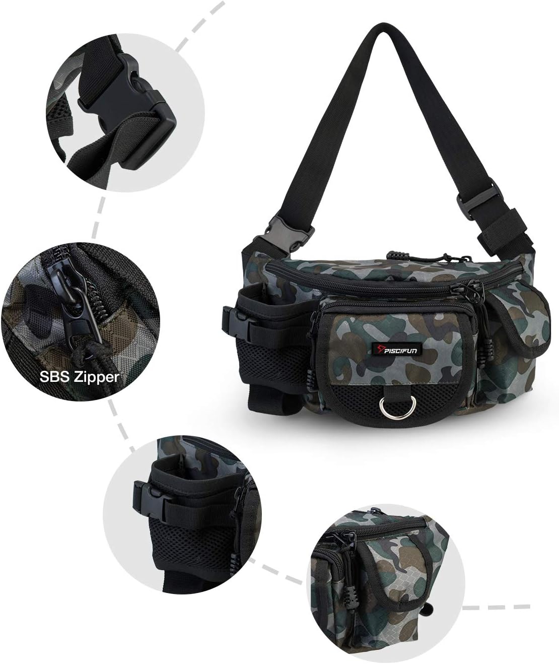 Piscifun Fishing Fanny Tackle Bag with Adjustable Waist Strap, Small Fishing Bag