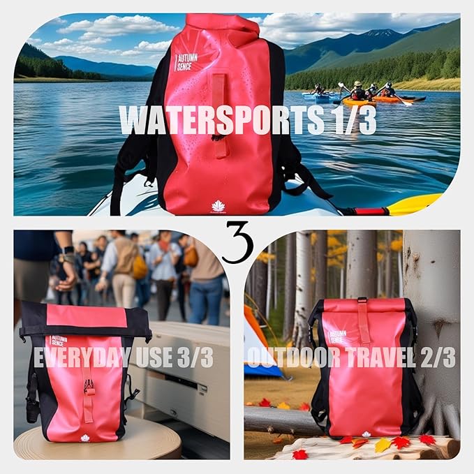 Dry Bags Waterproof Backpack, Waterproof backpack for boating,Floating,hiking, camping and other outdoor activities 25L.(Red)