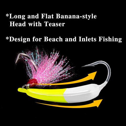 Odoor Fan 5 Pack Fishing Jig Heads, Swimbait Jigs Pompano Jigs with Teaser Hooks, Surf Fishing Jigs Saltwater Jig Heads Stand Up Jig High Carbon Steel O'Shaughnessy Hooks jigs 1/4oz Mixed Color