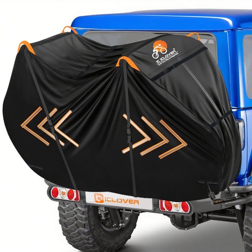 IC ICLOVER Bike Cover for Transport on Rack, Bicycle Covers for 2 Bikes on Rear Bike Rack, 600D Outdoor Storage Bike Travel Cover on Hitch, Waterproof Bike Rack Covers for 2 Bikes on Car Bike Rack