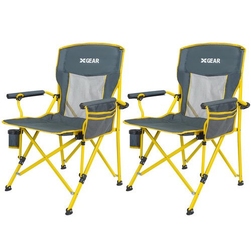 Camping Chair for Adults 350 LBS Support Camp Chair 2PCS with Breathable Mesh Back Fabric with Arm Rest Cup Holder and Portable Carrying Bag
