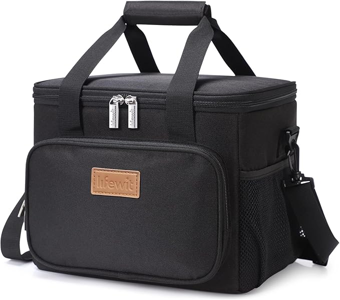 Lifewit Large Lunch Bag Insulated Lunch Box Soft Cooler Cooling Tote for Adult Men Women, Black 12-Can (9L)
