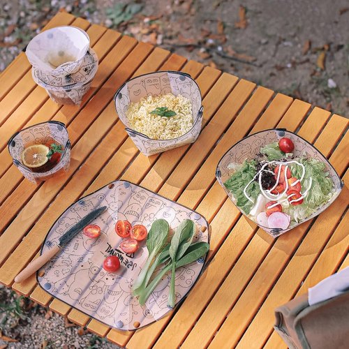 Portable Camping Tableware Set of 3 Pieces, Folding Plate, Bowl, Water Cup, Easy-Clean, Ultra-Light, Heat-Resistant,Collapsible, Food-Grade Material, for Outdoor Picnics