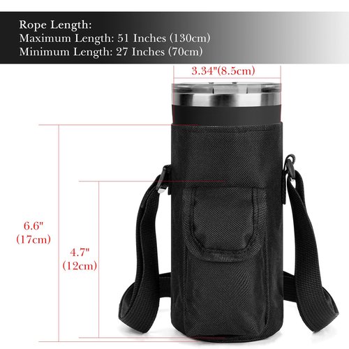 Linkidea Tumbler Carrier with Strap Compatible with YETI Rambler Tumbler 20oz, Iron °Flask Classic Tumbler 2.0 20/24oz, Coffee Mug Sling Bag Holder, Shoulder Strap with Pocket, Black