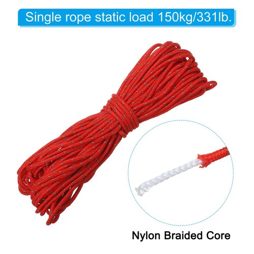 PATIKIL 65 Feet Reflective Guyline Camping Paracord, 2mm Tent Cord Guyline Rope Nylon Paracord Rope for Camping Tent Tarp Hiking, Red (20M)