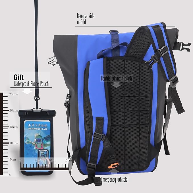 Dry Bags Waterproof Backpack, Waterproof backpack for boating,Floating,hiking, camping and other outdoor activities 25L.(Blue)