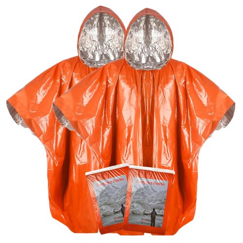 Vonctixe Thickened Emergency Rain Poncho with Mylar Blanket Liner, Heavy Duty Thermal Poncho Survival Blankets for Adult, Reusable Survival Ponchos Survival Gear, Camping, Hiking, Outdoor