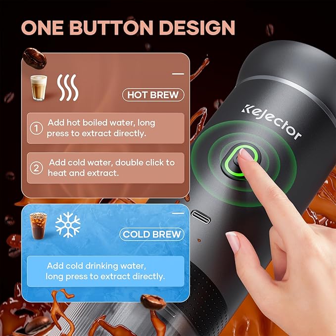 kejector Portable Coffee Maker Espresso Machine for Travel Nano Car Coffee Maker Compatible with Ground Coffee & Capsule for RV, Hiking Camping Office, Travel Espresso Maker Electric Gray