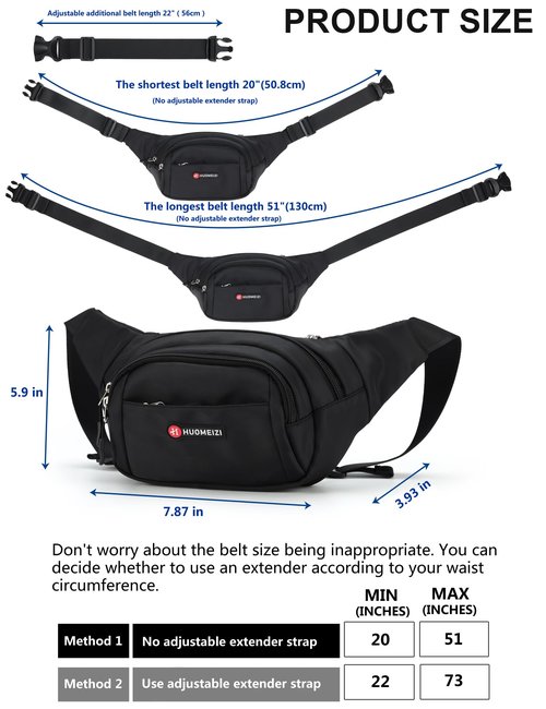 HuoMeizi Fanny Pack Men Women Plus Size with Extender Strap 70",Extra Large Crossbody Waist Bag with Adjustable Belt, Fashion Hip Bum Bag for Outdoors Workout Traveling Casual Hiking Walking Cycling