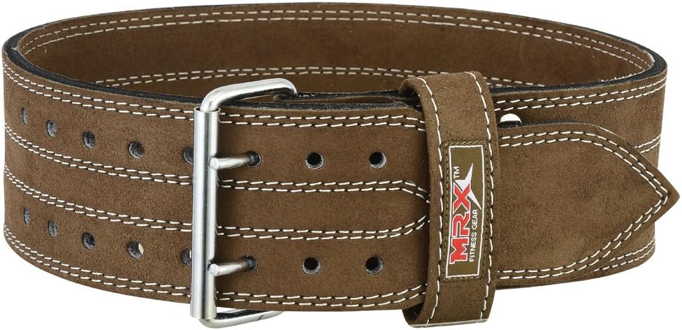 MRX Powerlifting Leather Belt 4" Wide 10mm Thickness Training Fitness Back Support Bodybuilding Belts with Steel 2 Prong Buckle