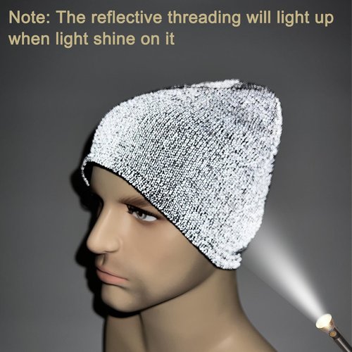 Oeyliz Reflective Hat - Men Women's Winter Running Safety Beanie (Black)