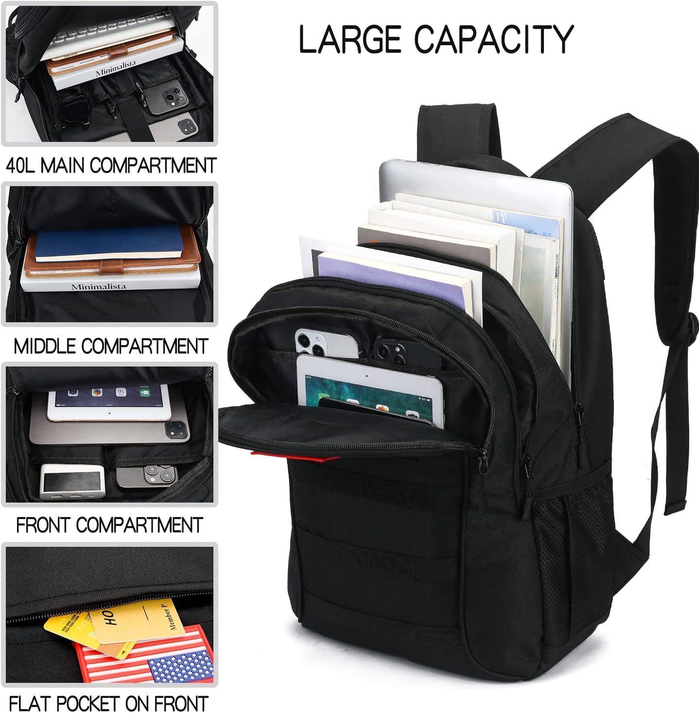 outdoor plus Camo Backpack,Military Boys Backpacks for School,40L Army Bookbag with USB Charging Port Waterproof