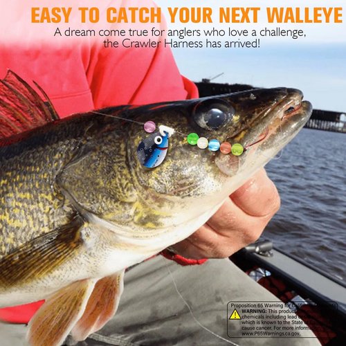 Dovesun Walleye Rigs 16lb Walleye Spinner Rig Crawler Harness with Unique Smile Blades Worm Harnesses for Walleye Fishing #2 Octopus Hooks 7PCS