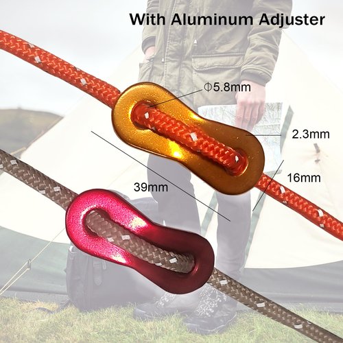 Smithok 8 Pack High-Reflective Guy Lines 4mm Tent Cords High-Strength Lightweight Camp Ropes with Aluminum Adjuster Tensioner for Tent, Tying Down Tarps, Camping, Outdoor Packaging (Orange)