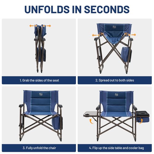 TIMBER RIDGE XXL Oversized Directors Chair 600lbs - Heavy Duty Camping Chair with Cooler Bag & Table, Portable Folding Chair with Wide Seat for Tailgating, Patio, Outdoor - Blue