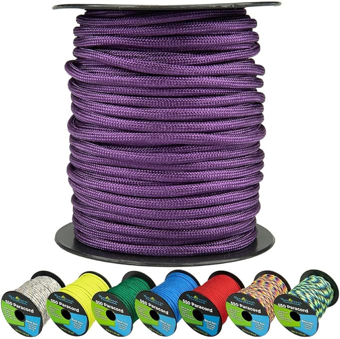 West Coast Paracord 550lb Paracord Spools – 7 Strand Type III Tactical Parachute Cord for Hiking, Camping, and Fishing – Acid Purple (50 ft)