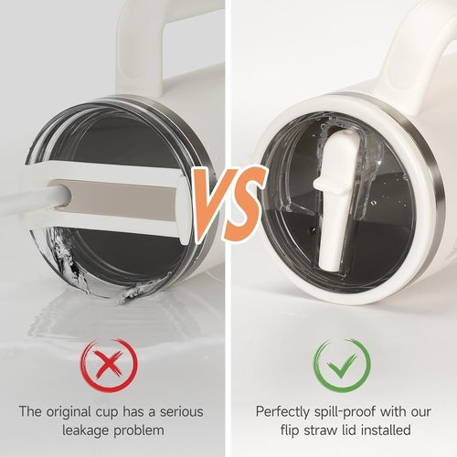 Straw Lid for Stanley 40oz and 64oz Tumbler.Leakproof Flip Straw Lid Fit Stanley Cup Quencher H2.0 40 oz/64 oz and ProTour 40oz/ 64 oz Tumbler. (Cream color-2 Pack)