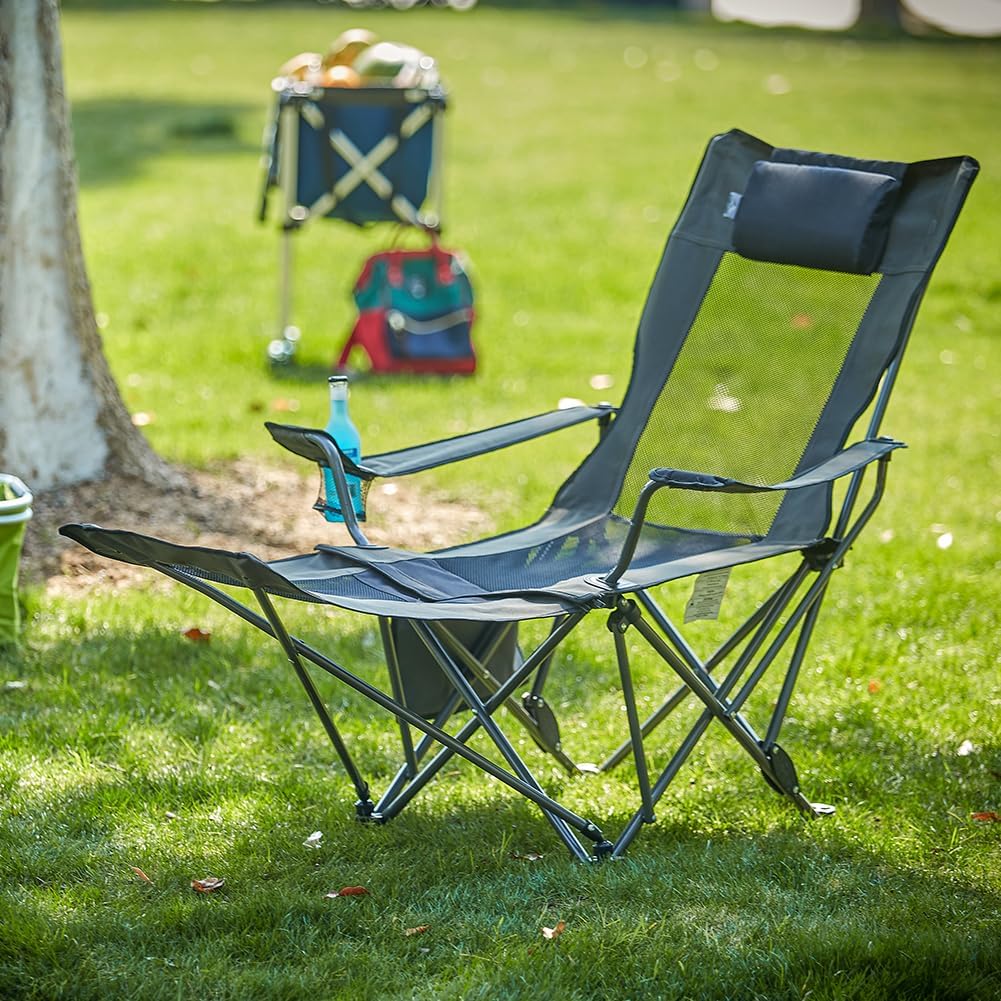 OUTDOOR LIVING SUNTIME Camping Folding Portable Mesh Chair with Removabel Footrest