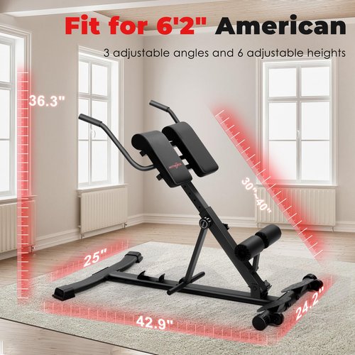 BODY RHYTHM Adjustable & Foldable Roman Chair, Hyperextension Bench, Optional Ab Workout Machine, Back Extension Bench for Glute, Hamstring and Lower Back, Adjustable Exercise Equipment for Home Gym.