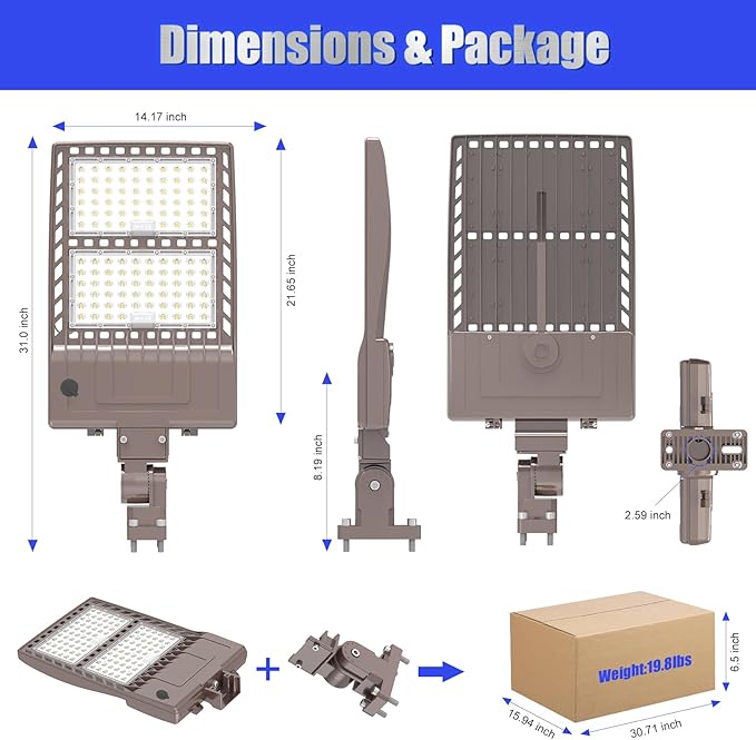 400W LED Parking Lot Light 56000 Lumen, UL DLC Parking lot Flood Lights 400W Arm Mount, Street Area IP65 5000K Waterproof 100-277VAC Input, Stadium Lights Outdoor, LED Pole Light Outdoor