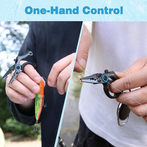 FLISSA Mini Fishing Pliers with Fly Fishing Zinger Retractor, Fish Hook Remover Tool, Split Ring Pliers for Saltwater & Freshwater, Tungsten Carbide Cutters, Fishing Gear Gift for Anglers