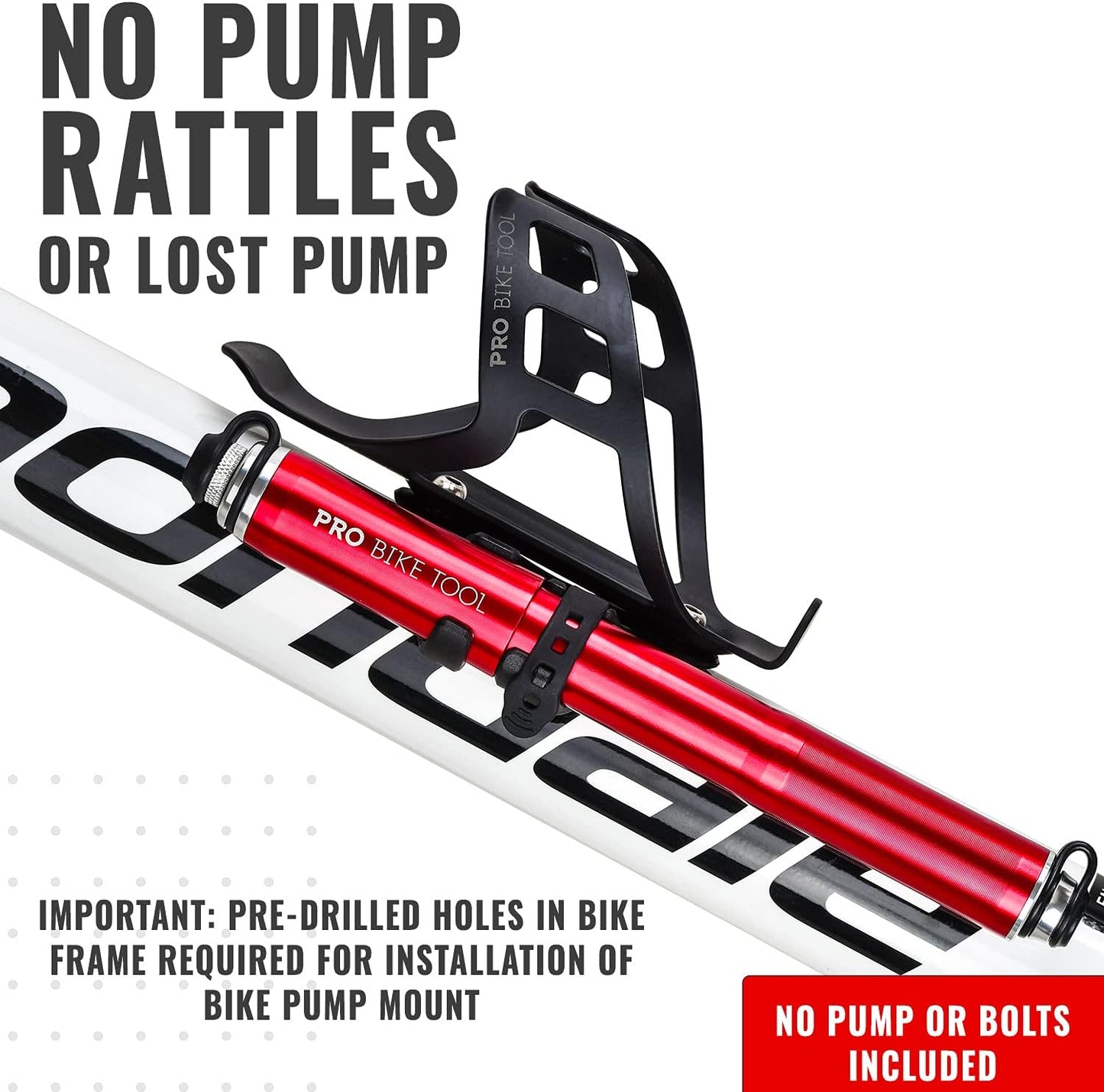 PRO BIKE TOOL Bicycle Pump Holder | Lightweight and Strong - Bicycle Frame Mounted Black Compatible Bracket Clip – Perfect for Road and Mountain Bikes
