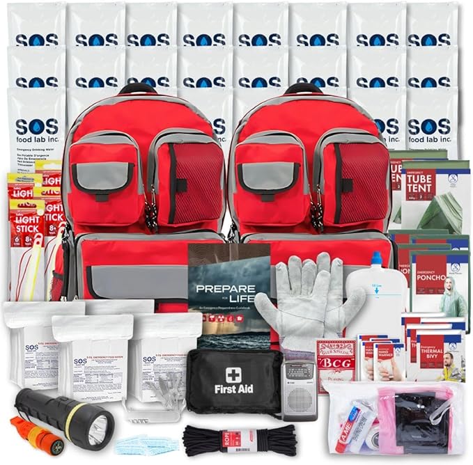 Family Emergency Kit - 4 Person | All-in-one Survival Kit Backpack for Earthquake, Flood, Disaster Relief, Civil Unrest & Outdoor - Survival Bag & Emergency Preparedness Kit for Families