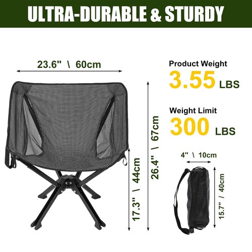 UNITON Folding Camping Chair Portable Chair Collapsible Backpacking Chair Ultra Lightweight, Compact Beach Chair with Backpack Bag
