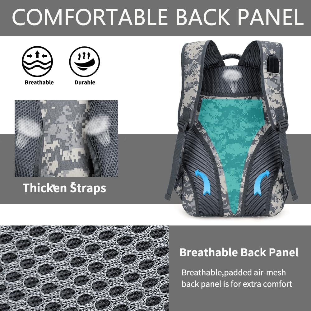 outdoor plus Camo Backpack,Military Boys Backpacks for School,40L Army Bookbag with USB Charging Port Waterproof