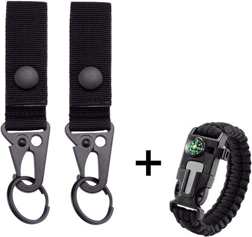 BOOSTEADY Tactical Key Ring Holder Nylon Gear Keeper Pouch for Molle Bags Webbing Attachment Strap Belt with 1 Pcs Fire Starter