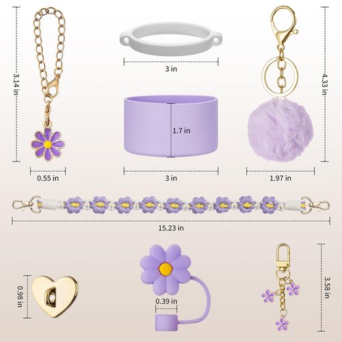 Stanley Cup Accessories with Handle Strap - Including Straw Topper, Water Bottle Strap, Silicone Stanley Boot, Cute Keychain Charms for Stanley 30oz 40oz Tumbler with Handle